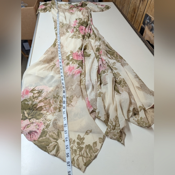 Eva Blue Y2K Floral Chiffon Maxi Dress Beaded Romantic - Picture 12 of 14